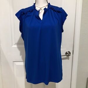 Liz Claiborne Royal Blue Cap Sleeves V-Neck Blouse
